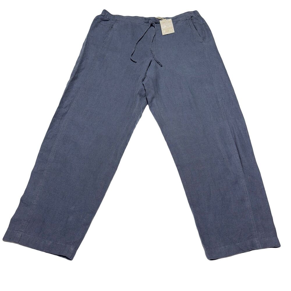 Orvis Shoreline Linen Women’s Pants Size L Beachy  Breathable Blue Pull On NWT